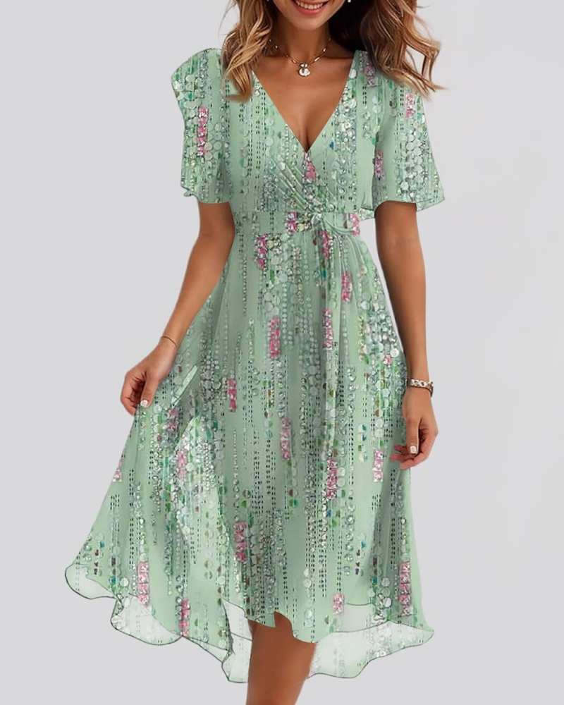 Cristina Women's Midi Floral Dress – V-Neck Wrap, Belted Waist, Chiffon