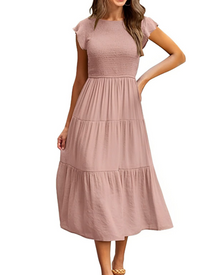 Plinky Women's Dress – Summer Dress with Ruffles, Elastic Waist, A-Line, Mid-Length