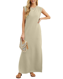 Erin Maxi Dress for Women Summer – Sleeveless Round Neck with Slit & Pockets