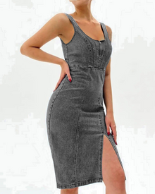 Maisie Women's Jean Robe – Midi Bodycon with Adjustable Straps & Slit
