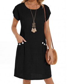 Joyce Women's Dress – Midi A-Line Dress with Round Neck and Pockets, Casual Summer