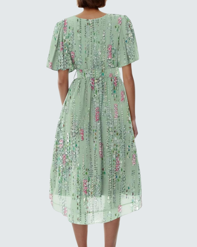 Cristina Women's Midi Floral Dress – V-Neck Wrap, Belted Waist, Chiffon