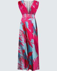 Juanna Printed Women's Dress – V-Neck, Sleeveless, High Waist, Flowing Fit