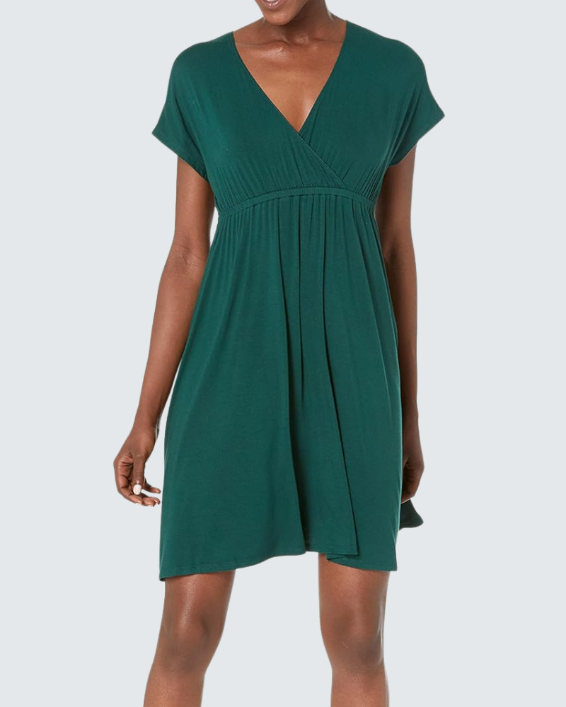 Cloe Women's Skater Dress – Crossed V-Neck, Empire Waist, Fluid Jersey