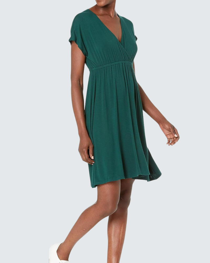 Cloe Women's Skater Dress – Crossed V-Neck, Empire Waist, Fluid Jersey