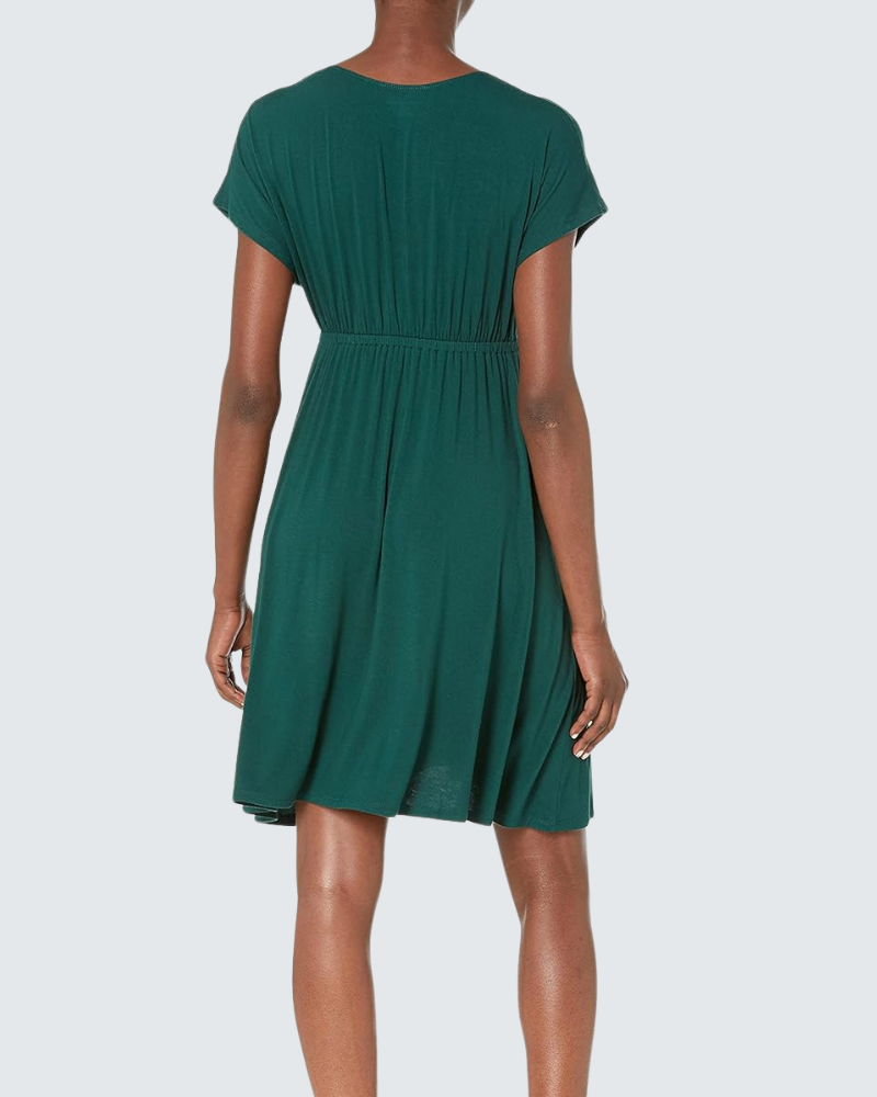 Cloe Women's Skater Dress – Crossed V-Neck, Empire Waist, Fluid Jersey