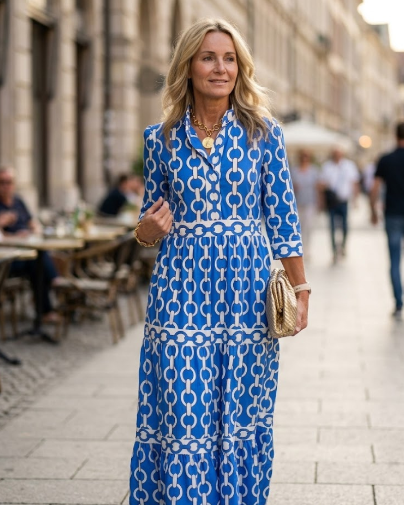 Juliette Midi Dress for Women – Chain Print Dress, Elegant Cut & Modern Style