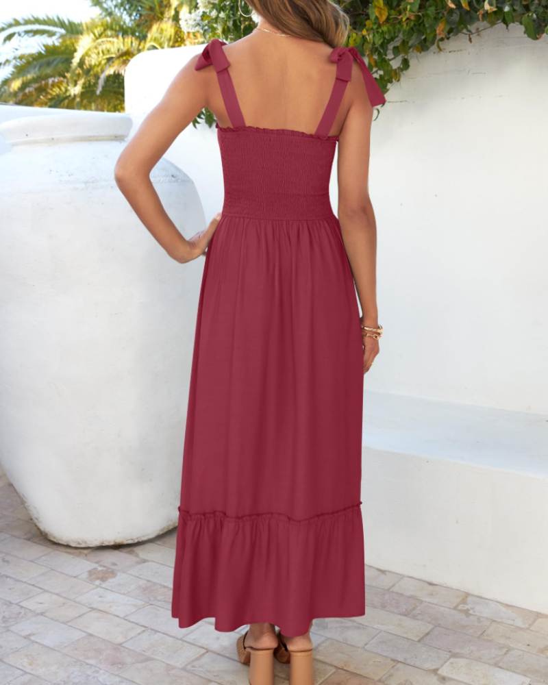 Willow Robe Maxi Women’s Summer – Thin Straps, Square Neck & Ruffles