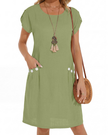 Joyce Women's Dress – Midi A-Line Dress with Round Neck and Pockets, Casual Summer