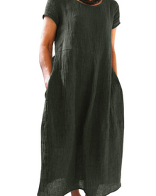 Risa Maxi Dress for Women – Bohemian Dress with Round Neck, Short Sleeves & Pockets