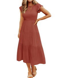 Gemma Midi Dress for Women Summer – Smocked Waist Flounced Sleeves