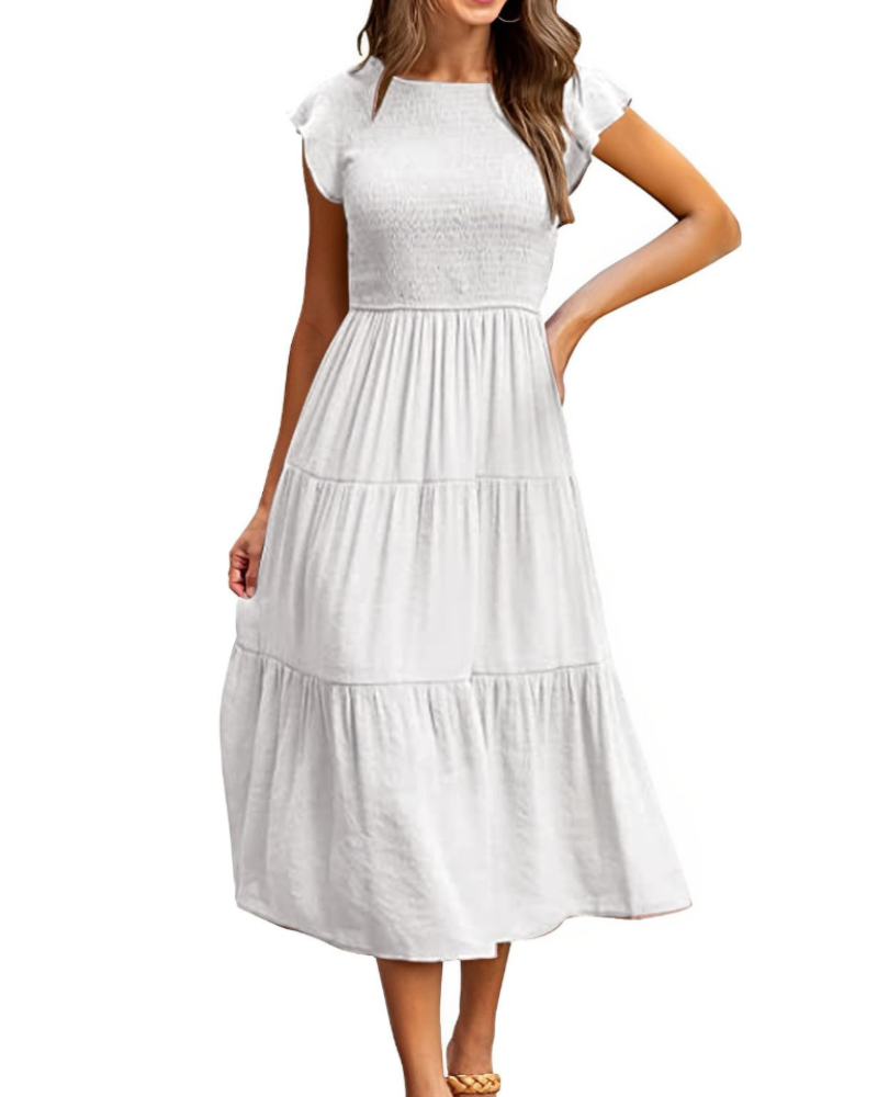 Plinky Women's Dress – Summer Dress with Ruffles, Elastic Waist, A-Line, Mid-Length