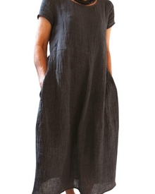 Risa Maxi Dress for Women – Bohemian Dress with Round Neck, Short Sleeves & Pockets