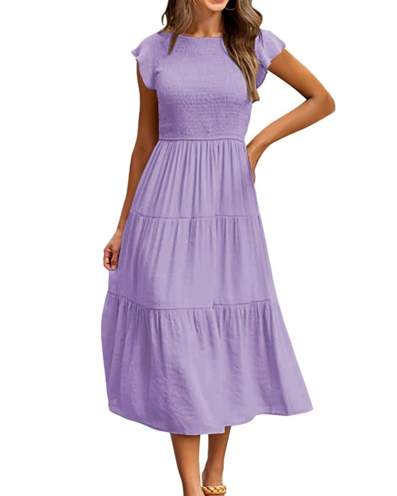 Plinky Women's Dress – Summer Dress with Ruffles, Elastic Waist, A-Line, Mid-Length