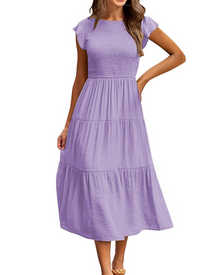 Plinky Women's Dress – Summer Dress with Ruffles, Elastic Waist, A-Line, Mid-Length