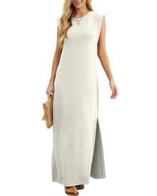 Erin Maxi Dress for Women Summer – Sleeveless Round Neck with Slit & Pockets