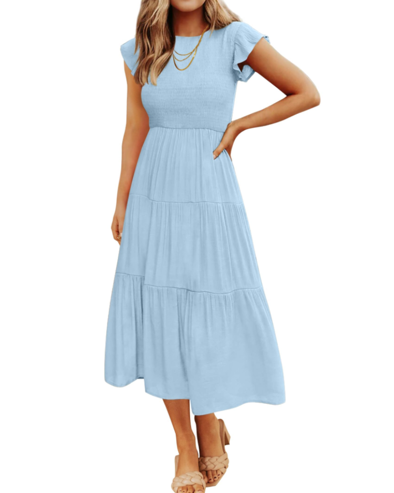 Gemma Midi Dress for Women Summer – Smocked Waist Flounced Sleeves