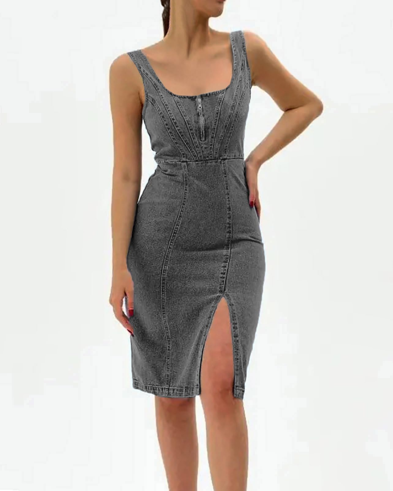 Maisie Women's Jean Robe – Midi Bodycon with Adjustable Straps & Slit