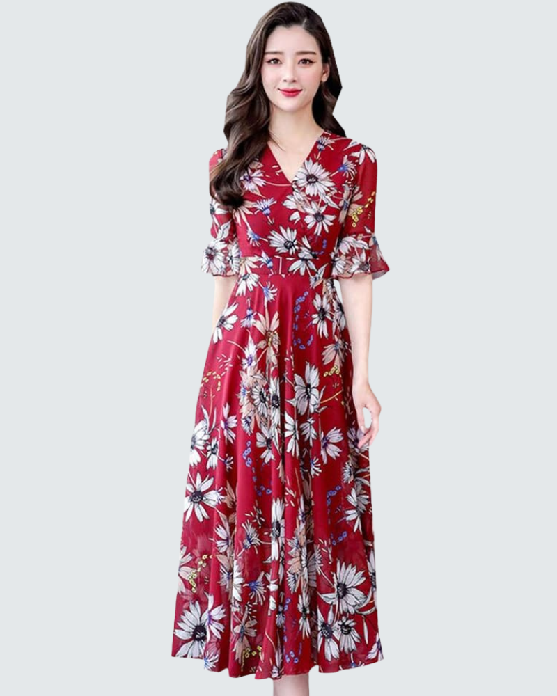 Carmelle Women's Maxi Dress – V-Neck, Flowing A-Line Cut, Elegant Summer Chiffon