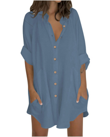 Vanessa Women's Summer Tunic – Oversized Linen Cotton Shirt with 3/4 Sleeves