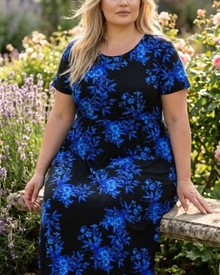 Adice Plus Size Maxi Dress for Women – Long Flowing Dress with Round Neck, Pockets & Elastic Waist