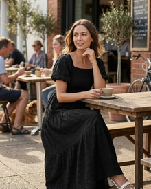 Reese Maxi Dress for Women Summer – Square Neck Smocked Dress, Puff Sleeves & Flowing Ruffles