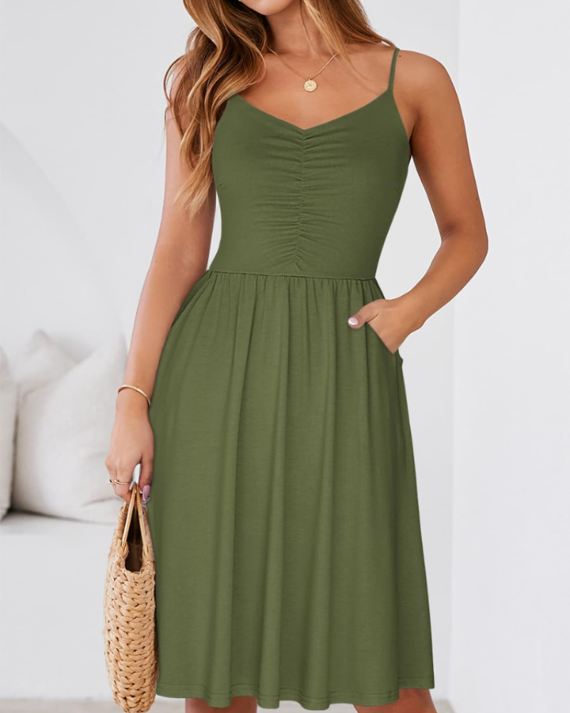 Reese Women's Summer Robe – Adjustable Straps, Ruched Waist & Pockets