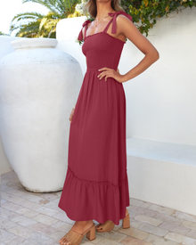 Willow Robe Maxi Women’s Summer – Thin Straps, Square Neck & Ruffles