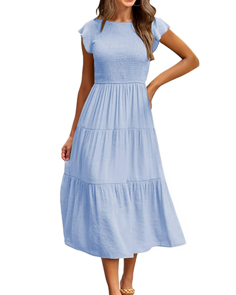 Plinky Women's Dress – Summer Dress with Ruffles, Elastic Waist, A-Line, Mid-Length