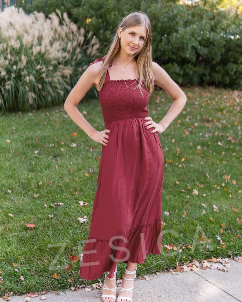 Willow Robe Maxi Women’s Summer – Thin Straps, Square Neck & Ruffles
