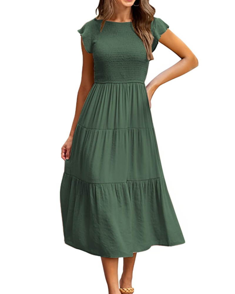 Plinky Women's Dress – Summer Dress with Ruffles, Elastic Waist, A-Line, Mid-Length