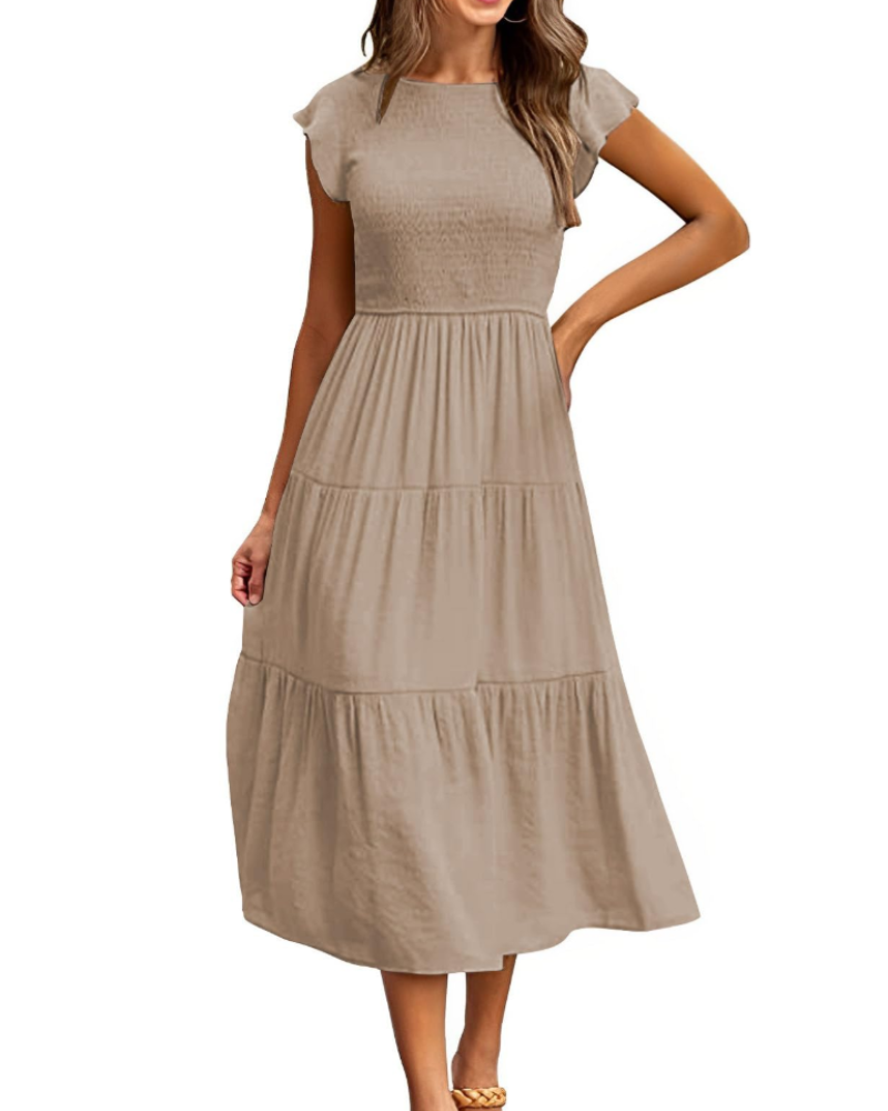 Plinky Women's Dress – Summer Dress with Ruffles, Elastic Waist, A-Line, Mid-Length