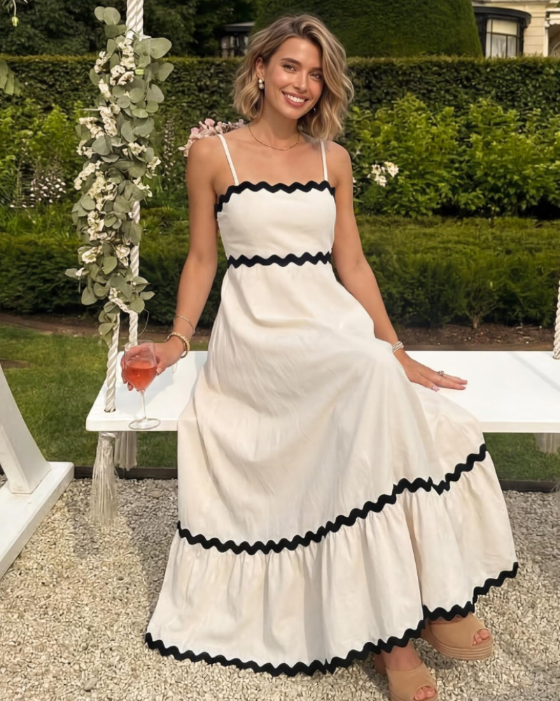 Ella Midi Dress for Women – Backless Dress with Thin Straps, Smocked, Flowing, Elegant Summer Dress
