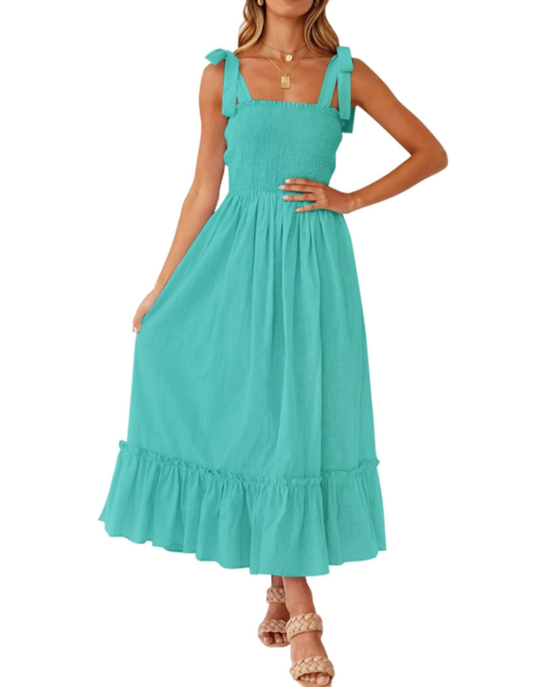 Willow Robe Maxi Women’s Summer – Thin Straps, Square Neck & Ruffles