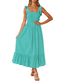 Willow Robe Maxi Women’s Summer – Thin Straps, Square Neck & Ruffles