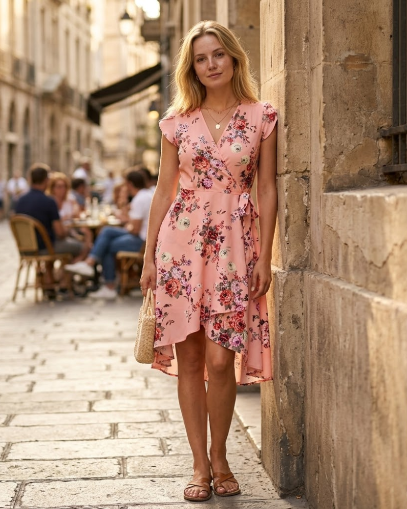 Sofia Floral Dress for Women – Elegant Summer Petal Sleeve Wrap Dress