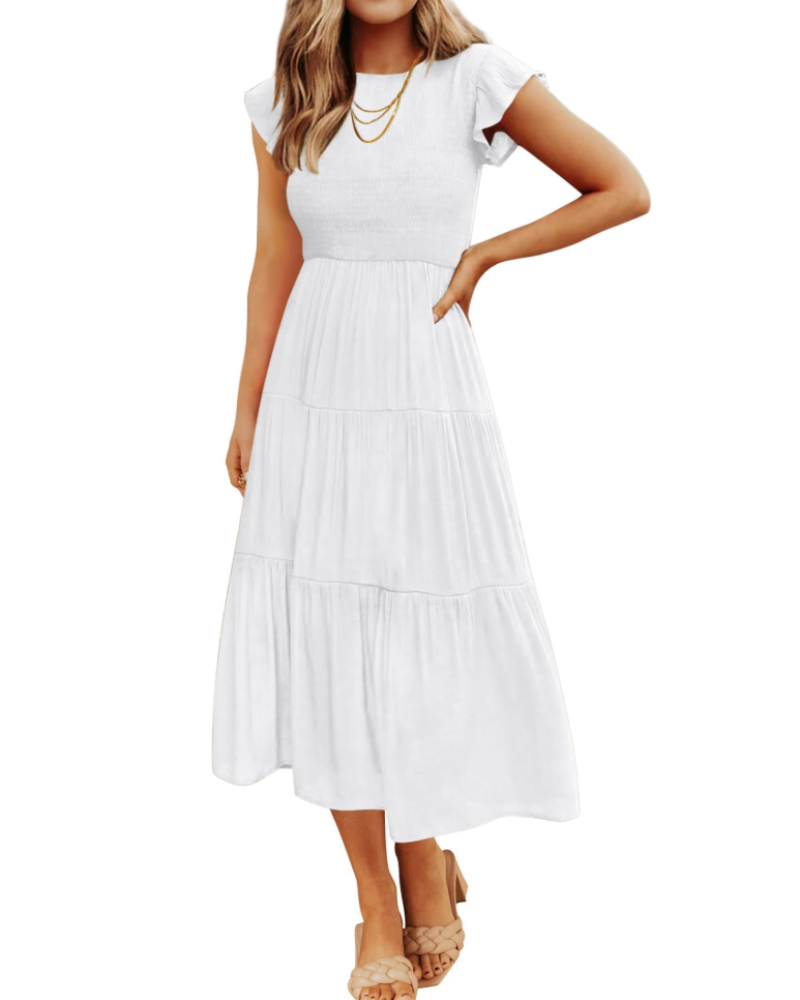 Gemma Midi Dress for Women Summer – Smocked Waist Flounced Sleeves