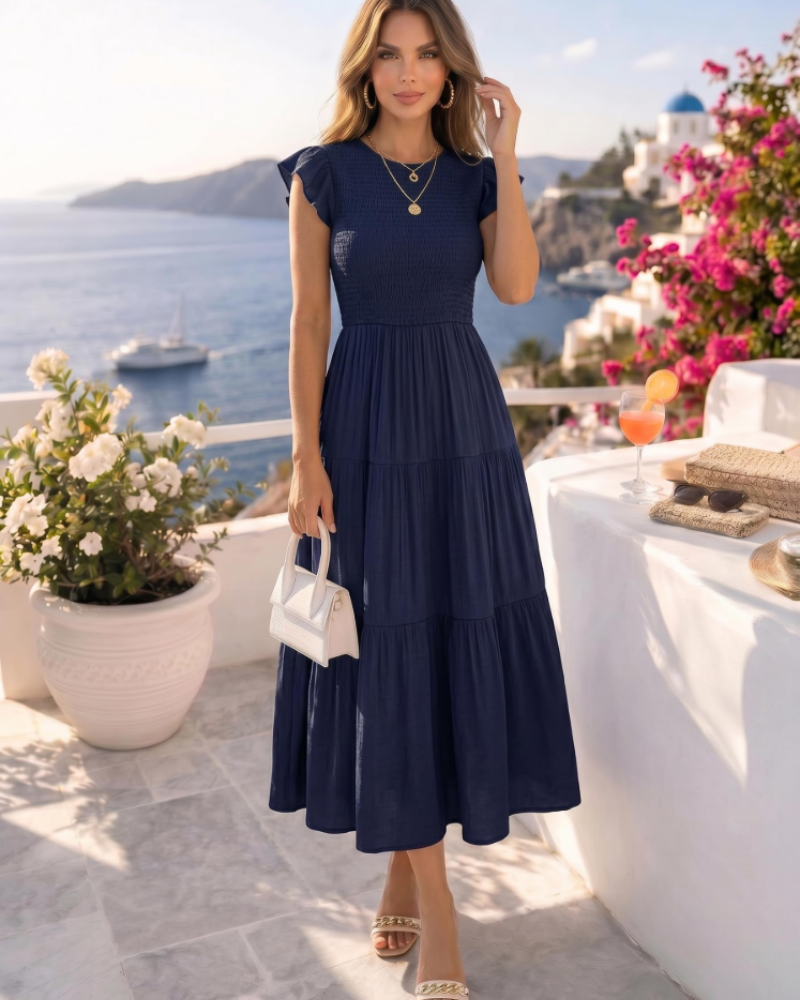 Gemma Midi Dress for Women Summer – Smocked Waist Flounced Sleeves