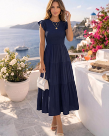 Gemma Midi Dress for Women Summer – Smocked Waist Flounced Sleeves