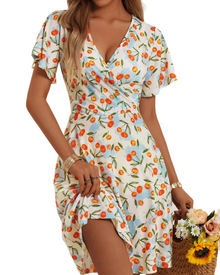 Faith Midi Summer Dress for Women – Wrap V-Neck with Ruffled Sleeves