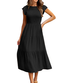 Plinky Women's Dress – Summer Dress with Ruffles, Elastic Waist, A-Line, Mid-Length