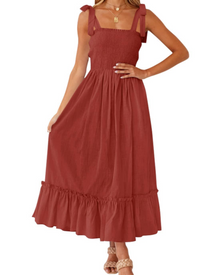 Willow Robe Maxi Women’s Summer – Thin Straps, Square Neck & Ruffles