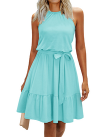 Sophie Women's Dress – Elegant Summer A-Line Fluid Backless Dress with Ruffles and Pockets