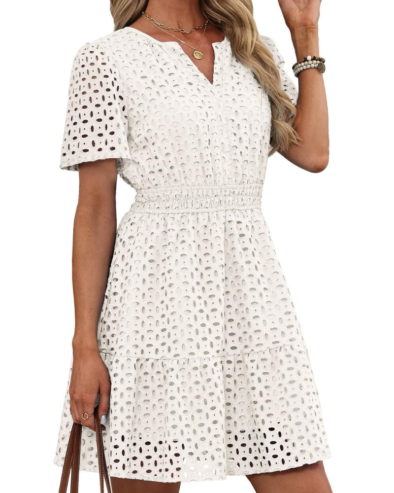Hedwig Women's Robe – V-Neck with Embroidered Lace, Short Sleeves & Mini Cut High Waist Summer