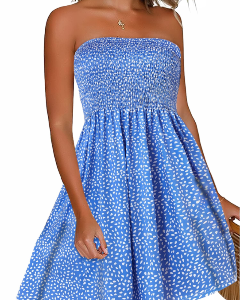 Lissa Women's Dress – Summer Strapless Dress Bohemian Style Bare Shoulders Flowing Fit