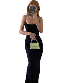 Aled Women's Dress – Bodycon Maxi with V-Neck and Thin Straps, Elegant Fitted Evening Dress