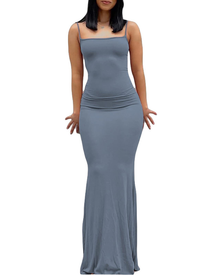 Aled Women's Dress – Bodycon Maxi with V-Neck and Thin Straps, Elegant Fitted Evening Dress