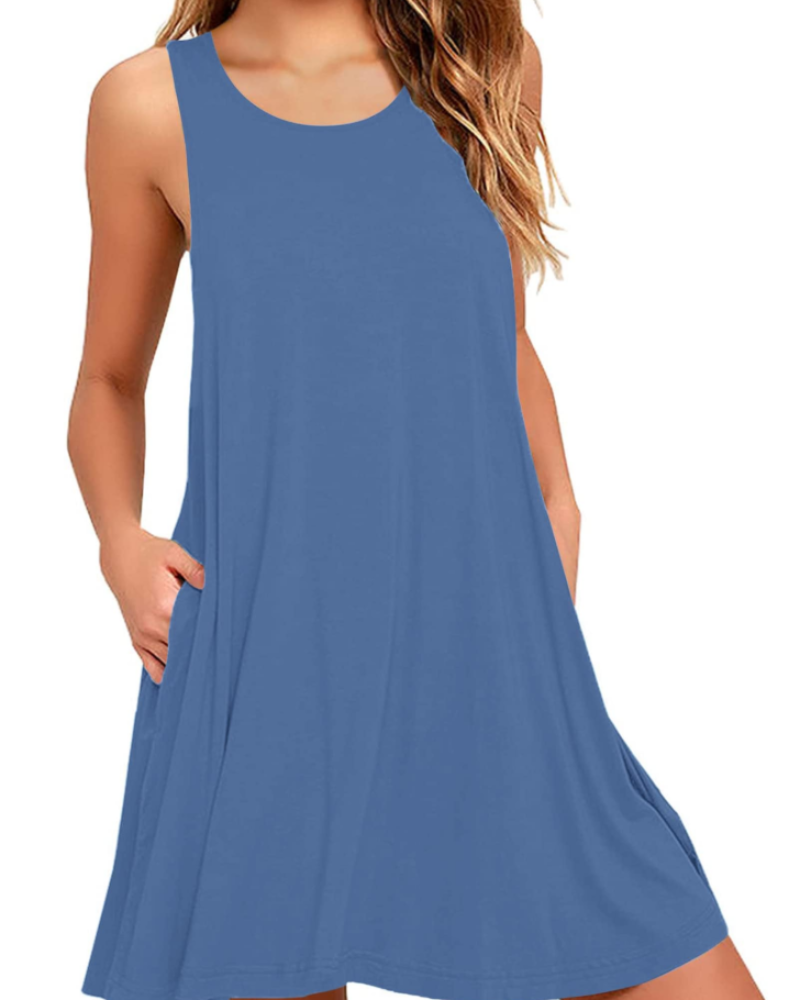 Rina Women's Dress – Sleeveless Summer Tank Dress, Flowing A-Line with Pockets, Casual