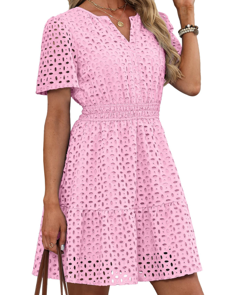Hedwig Women's Robe – V-Neck with Embroidered Lace, Short Sleeves & Mini Cut High Waist Summer