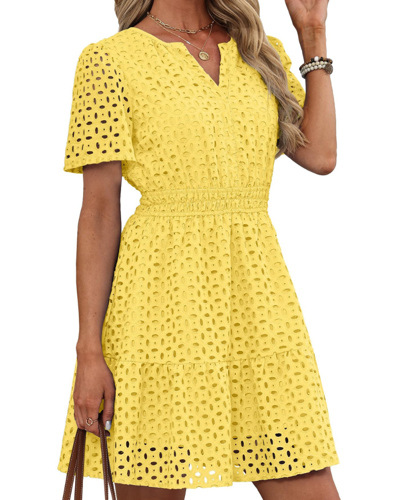 Hedwig Women's Robe – V-Neck with Embroidered Lace, Short Sleeves & Mini Cut High Waist Summer